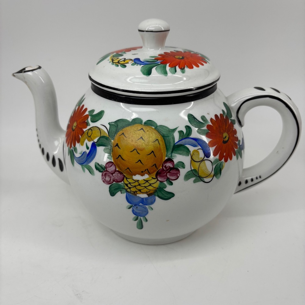 Vintage H. & N. Germany De Luxe Porcelain Teapot Floral Fruit Hand Painted T 795